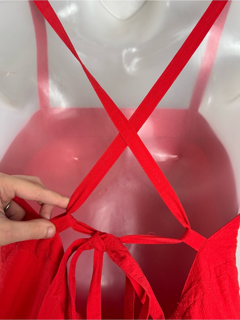 Everlane Red Open Strappy Back Tiered Cotton Midi Dress Size 4 - Picture 10 of 15